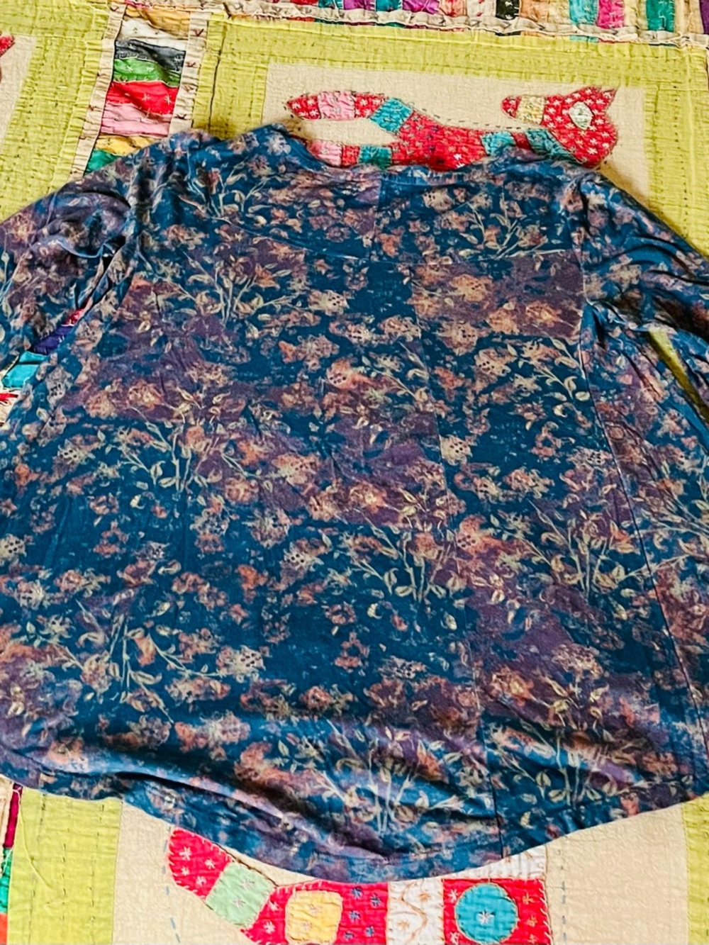 Peruvian Connection Teal Blue Floral Print flowy top